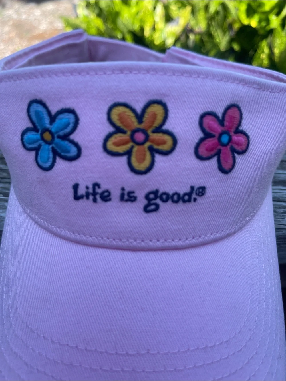 Life is Good Pink Daisy Embroidered Cotton Visor Hat NWT